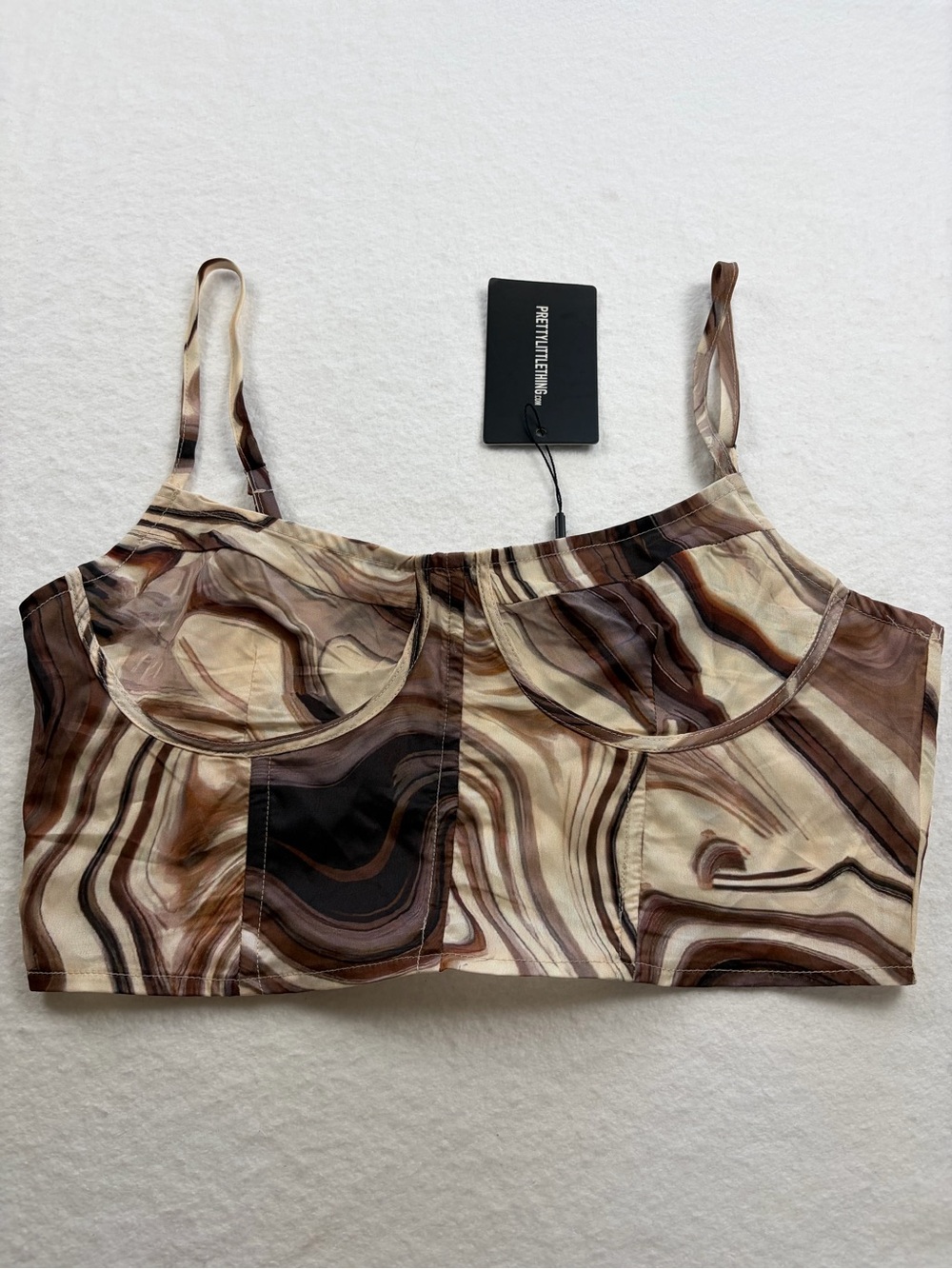 PrettyLittleThing Brown Marble‎ Print Crop Cami